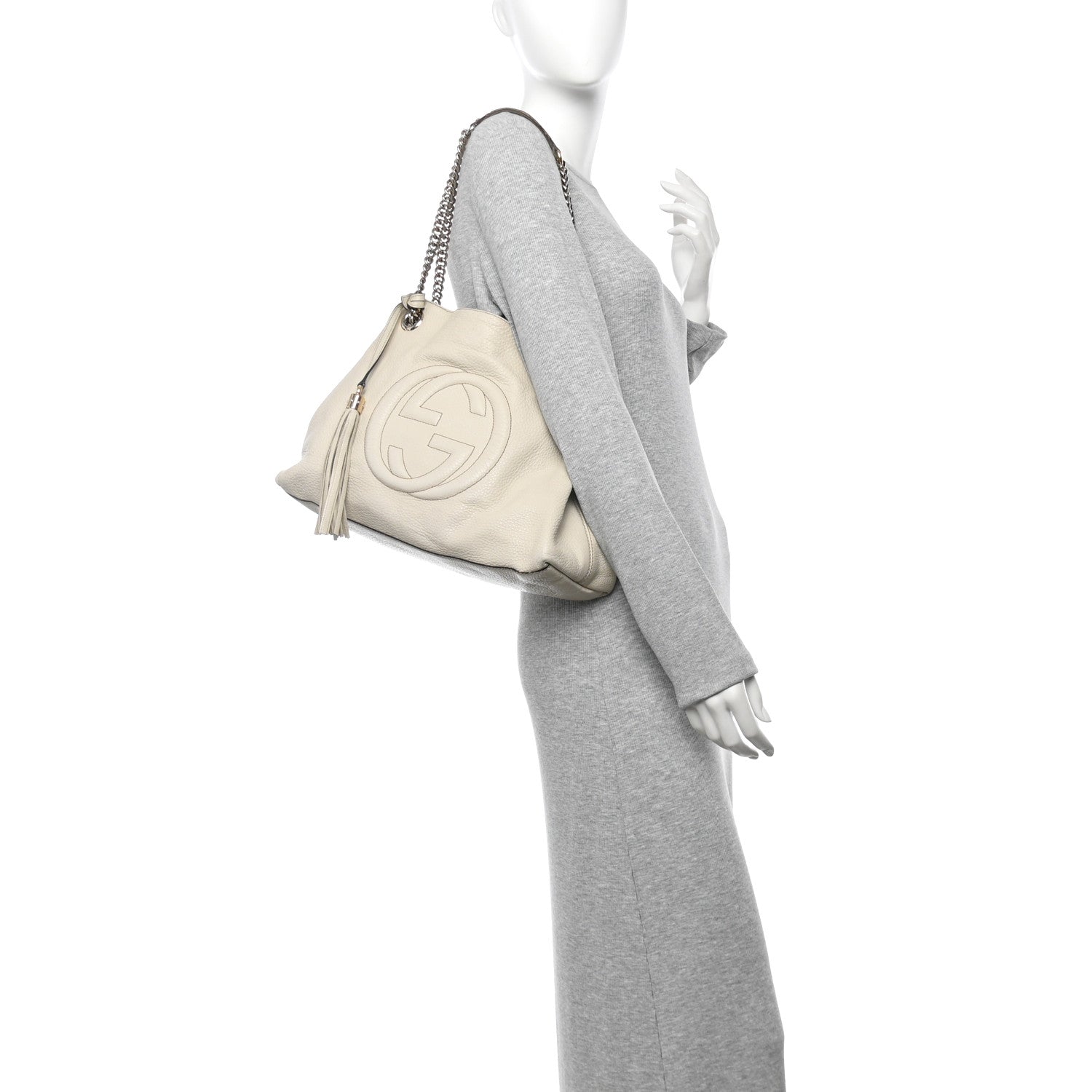 Pebbled Calfskin Medium Soho Chain Shoulder Bag Off White