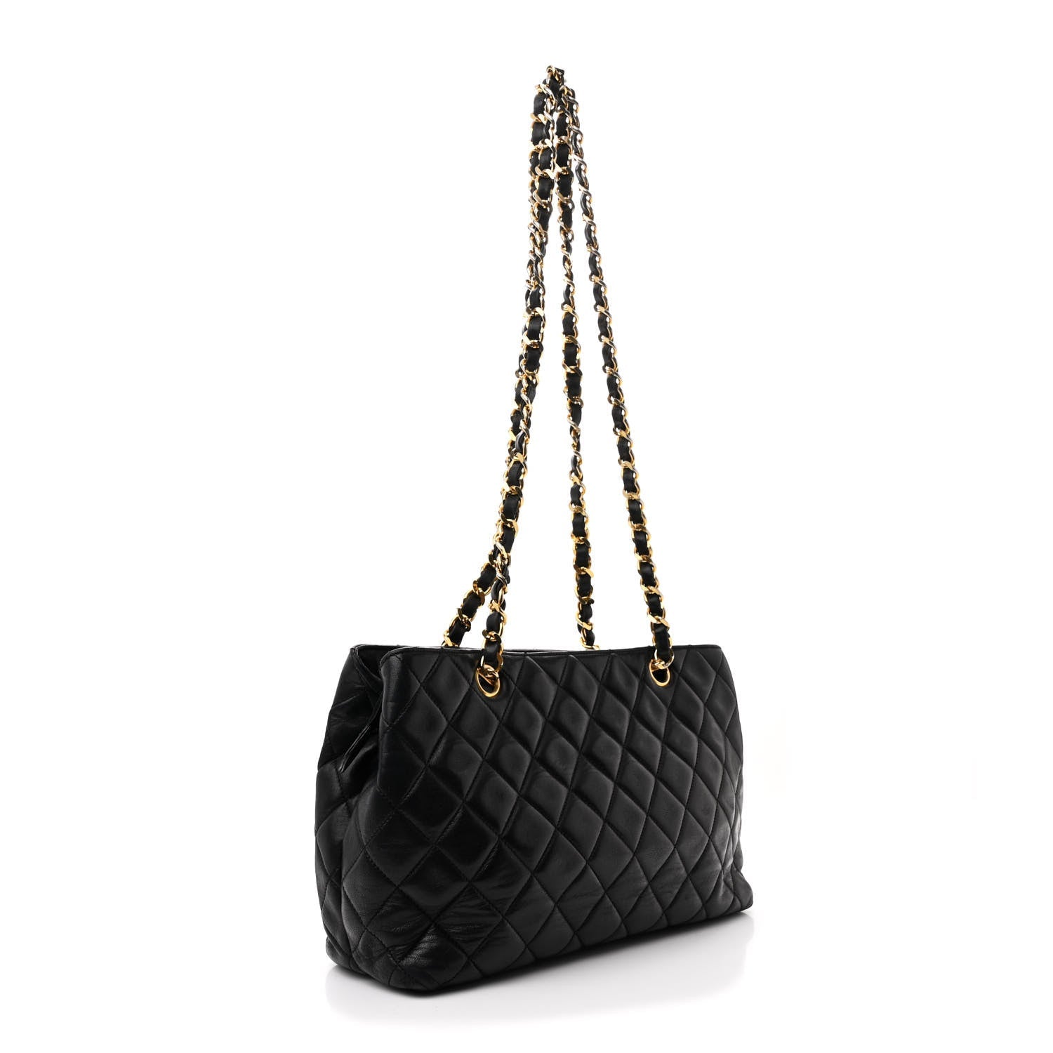 Lambskin Quilted Medium New Bubble North South Tote Black