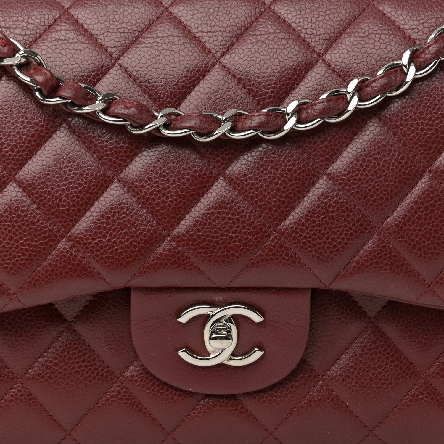 Caviar Quilted Jumbo Double Flap Dark Red