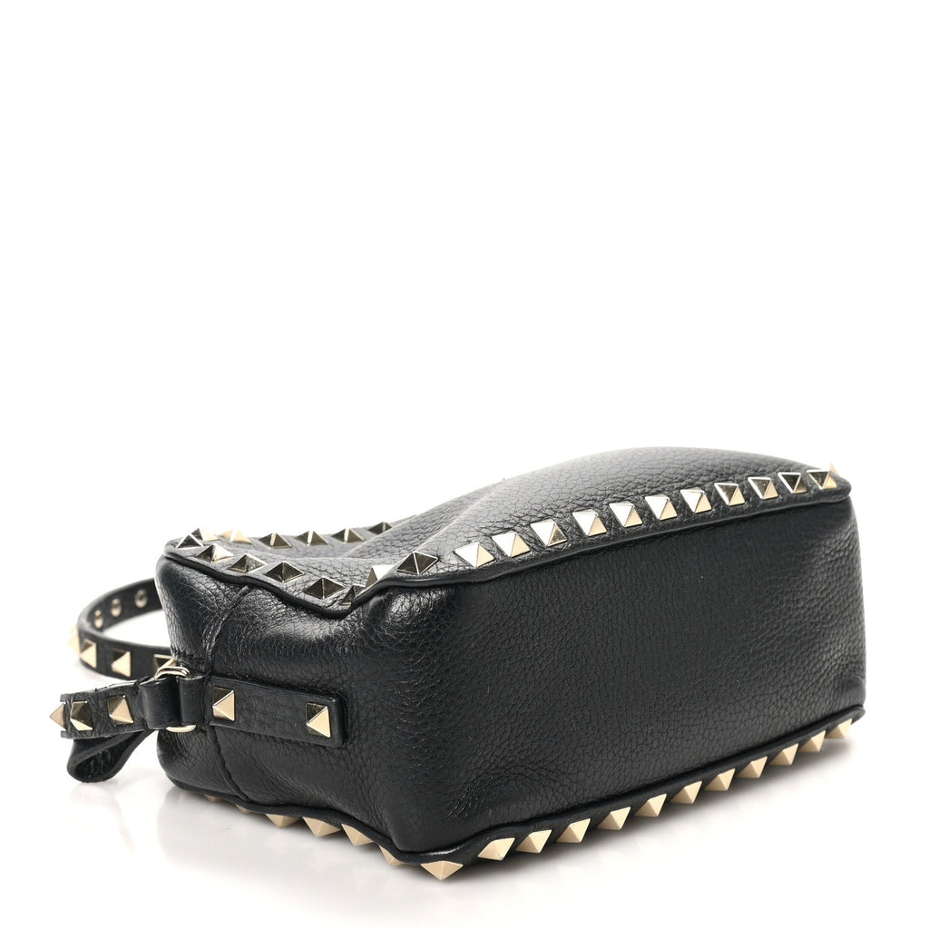 Pebbled Calfskin Rockstud Camera Crossbody Bag Black