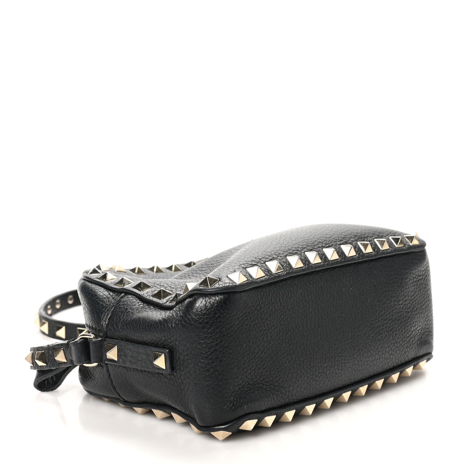 Pebbled Calfskin Rockstud Camera Crossbody Bag Black