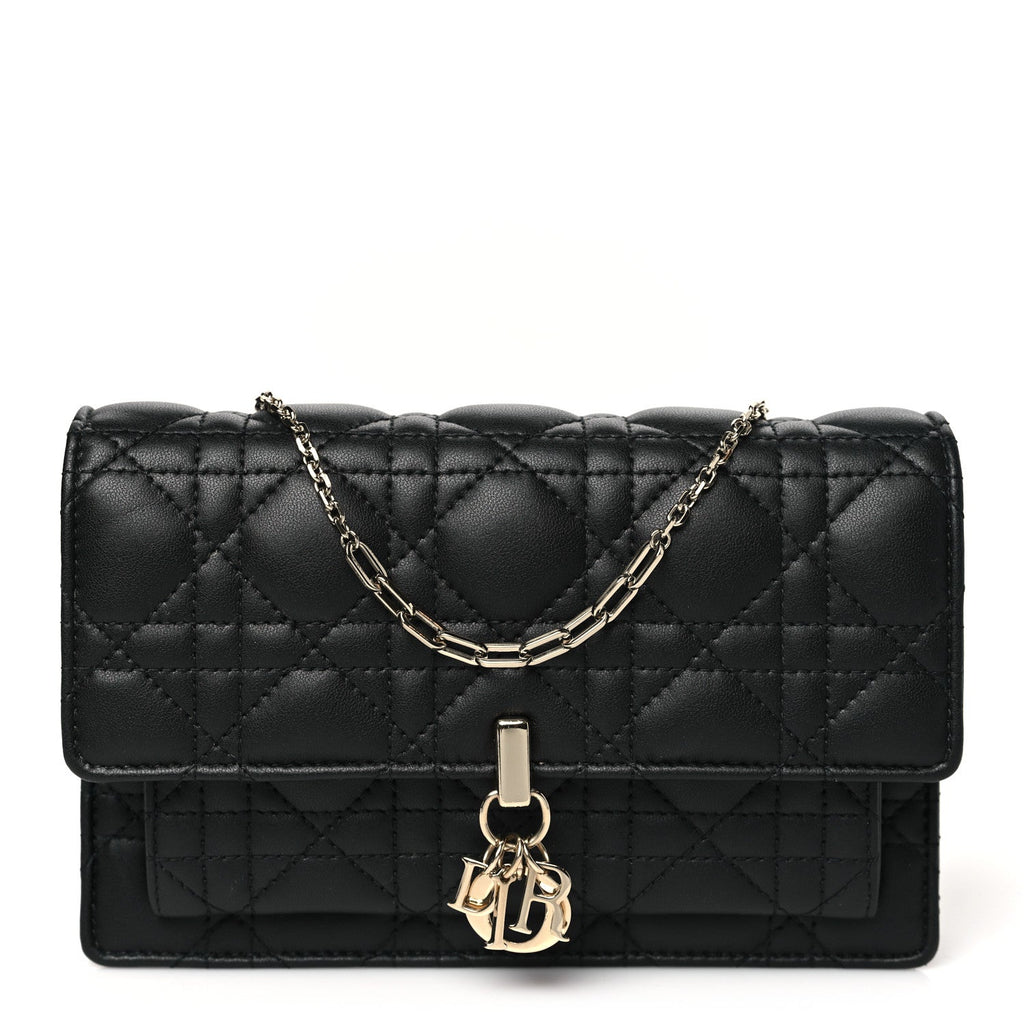 Lambskin Cannage Lady Dior Chain Pouch Black