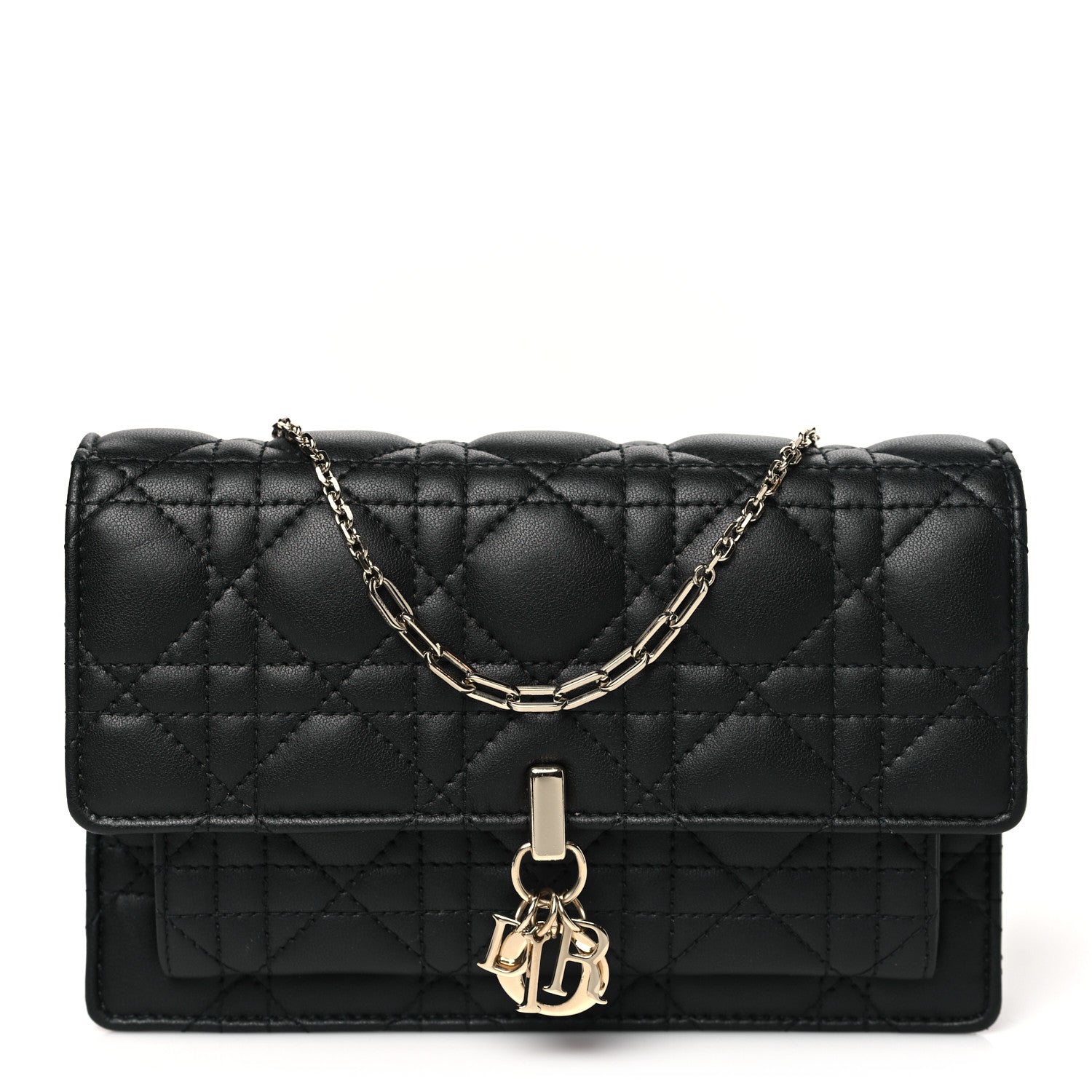 Lambskin Cannage Lady Dior Chain Pouch Black
