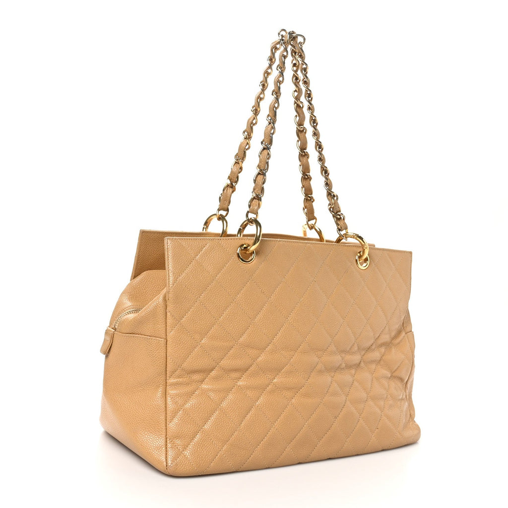 Caviar Quilted Timeless CC Shopping Tote Beige