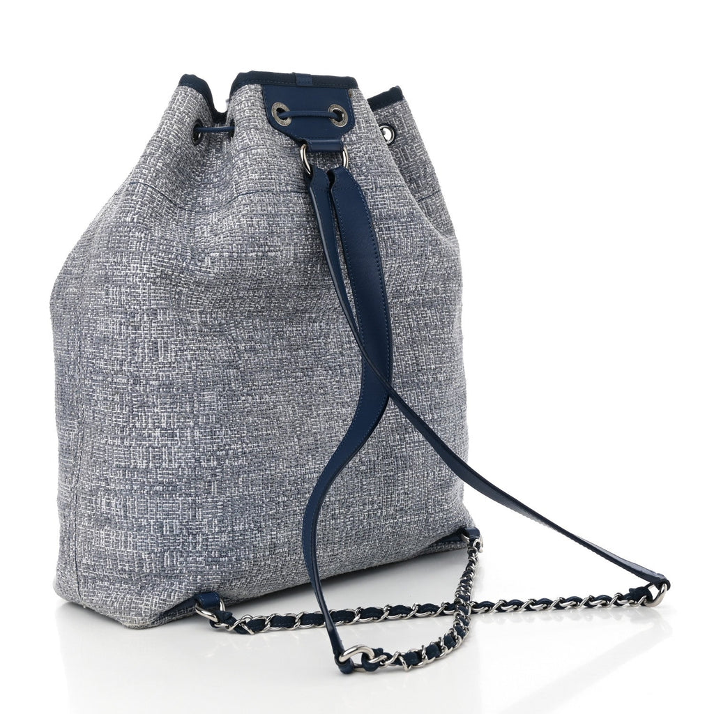Woven Straw Raffia Large Deauville Backpack Blue