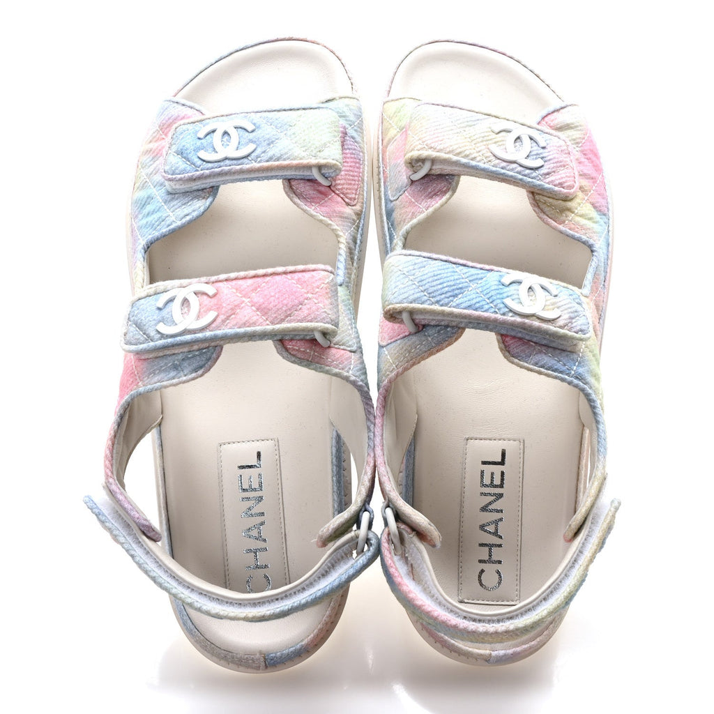 Printed Fabric Quilted Dad Sandals 40.5 Green Pink Blue