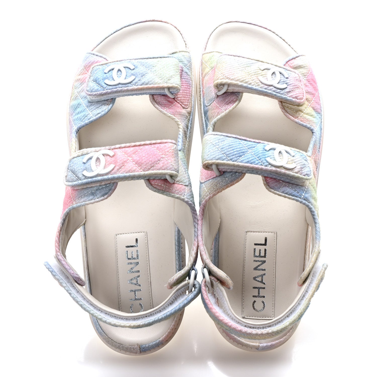 Printed Fabric Quilted Dad Sandals 40.5 Green Pink Blue