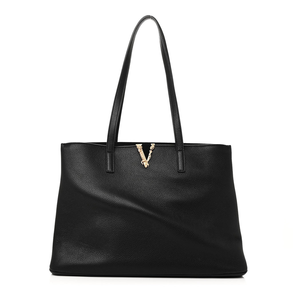 Grained Calfskin Virtus V Tote Black