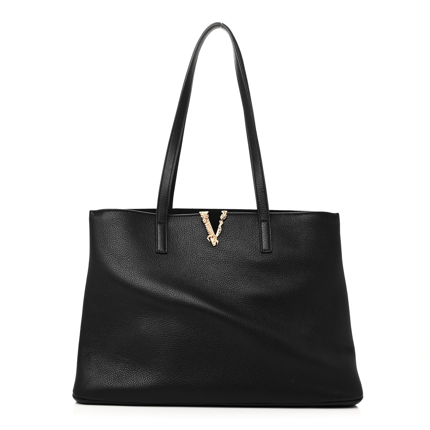 Grained Calfskin Virtus V Tote Black