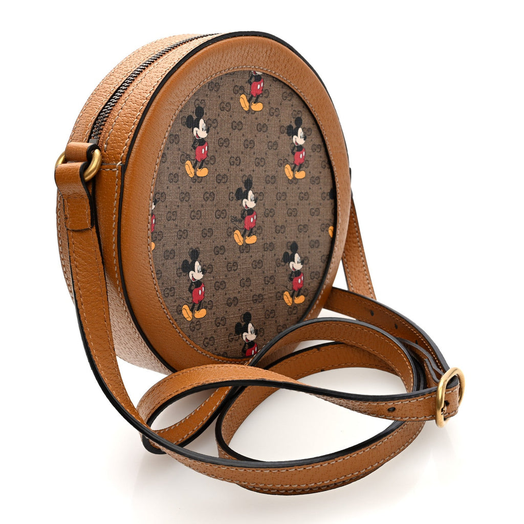 X DISNEY Mini Vintage GG Supreme Monogram Mickey Mouse Round Shoulder Bag Beige Vintage Sun Oil