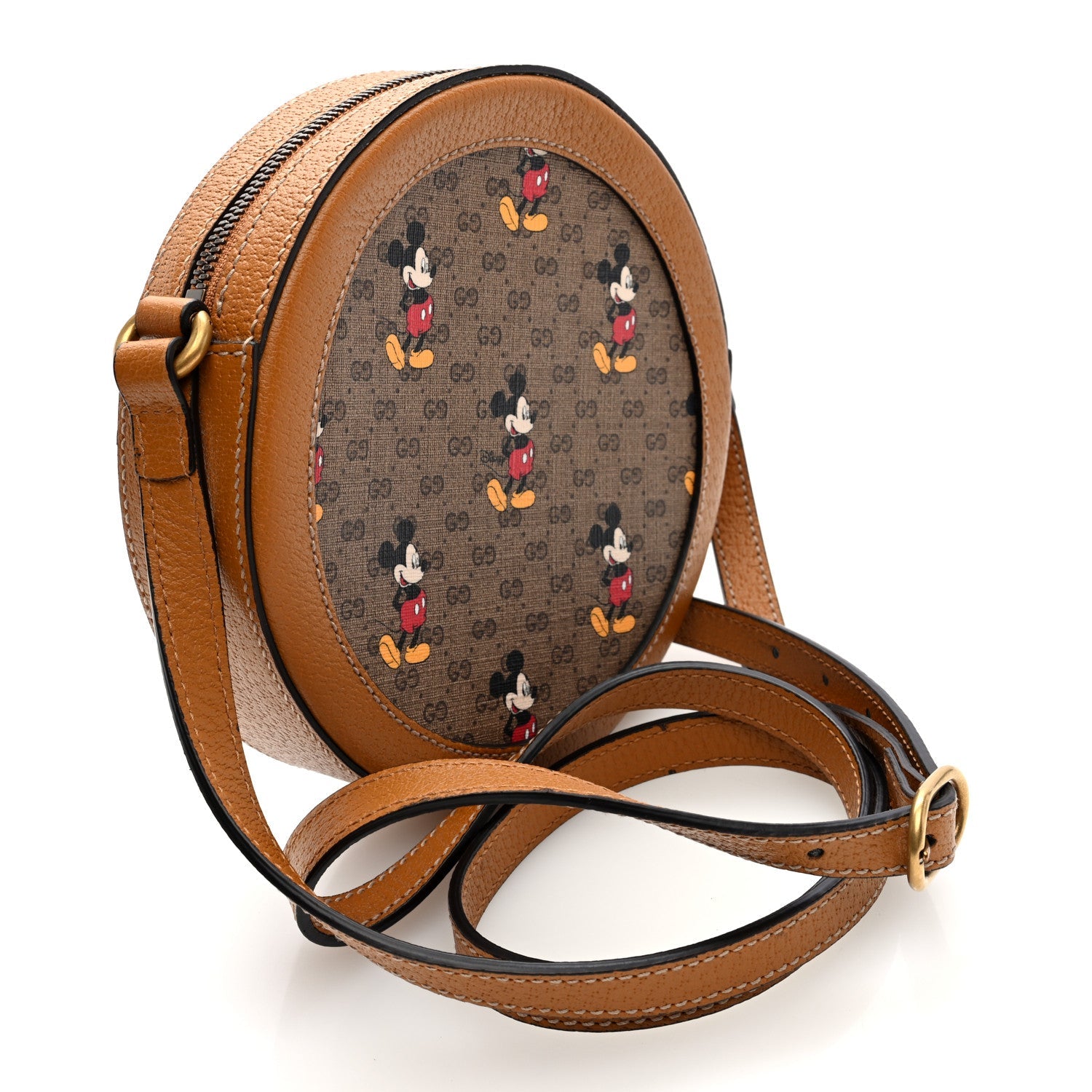 X DISNEY Mini Vintage GG Supreme Monogram Mickey Mouse Round Shoulder Bag Beige Vintage Sun Oil