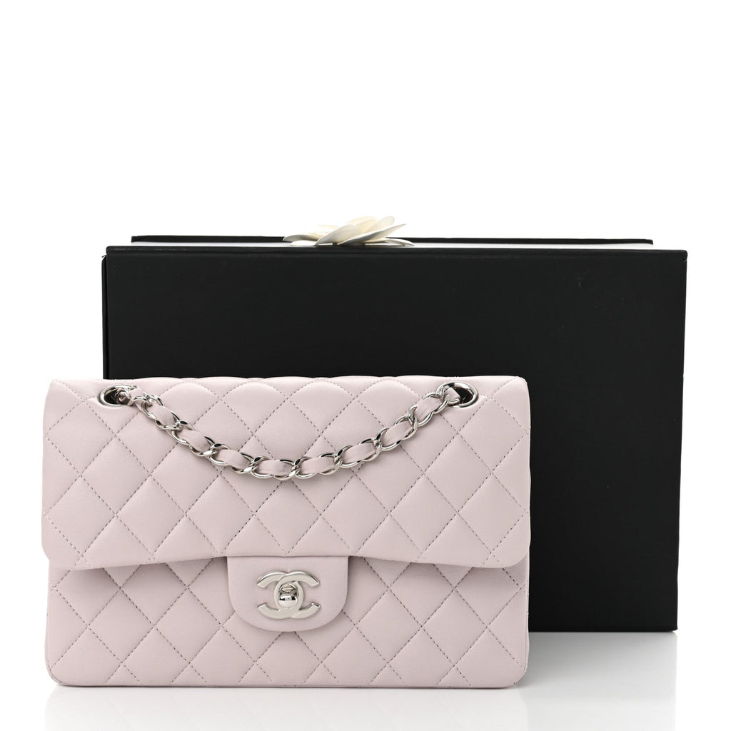 Lambskin Quilted Small Double Flap Light Purple