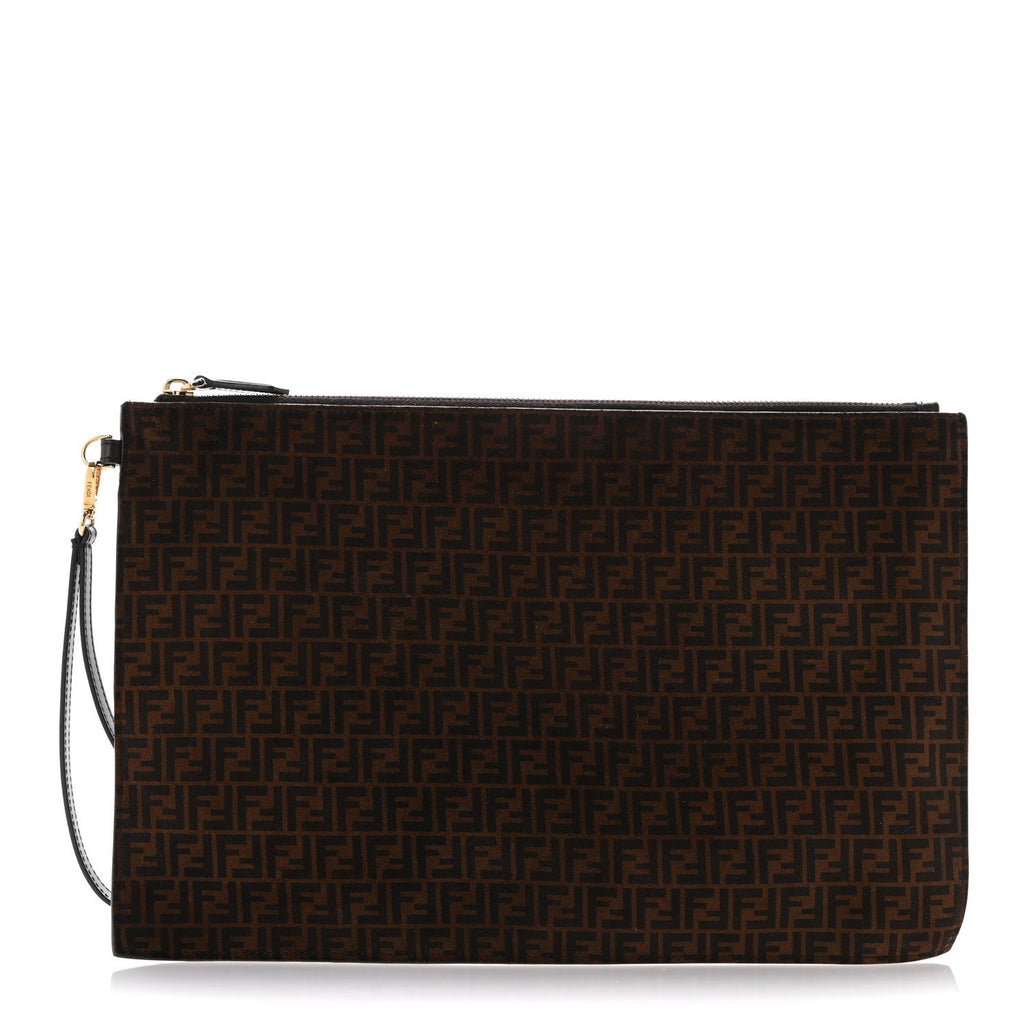Suede Vitello King Micro FF Large Flat Pouch Sigaro  Sigaro Marrone Ebano