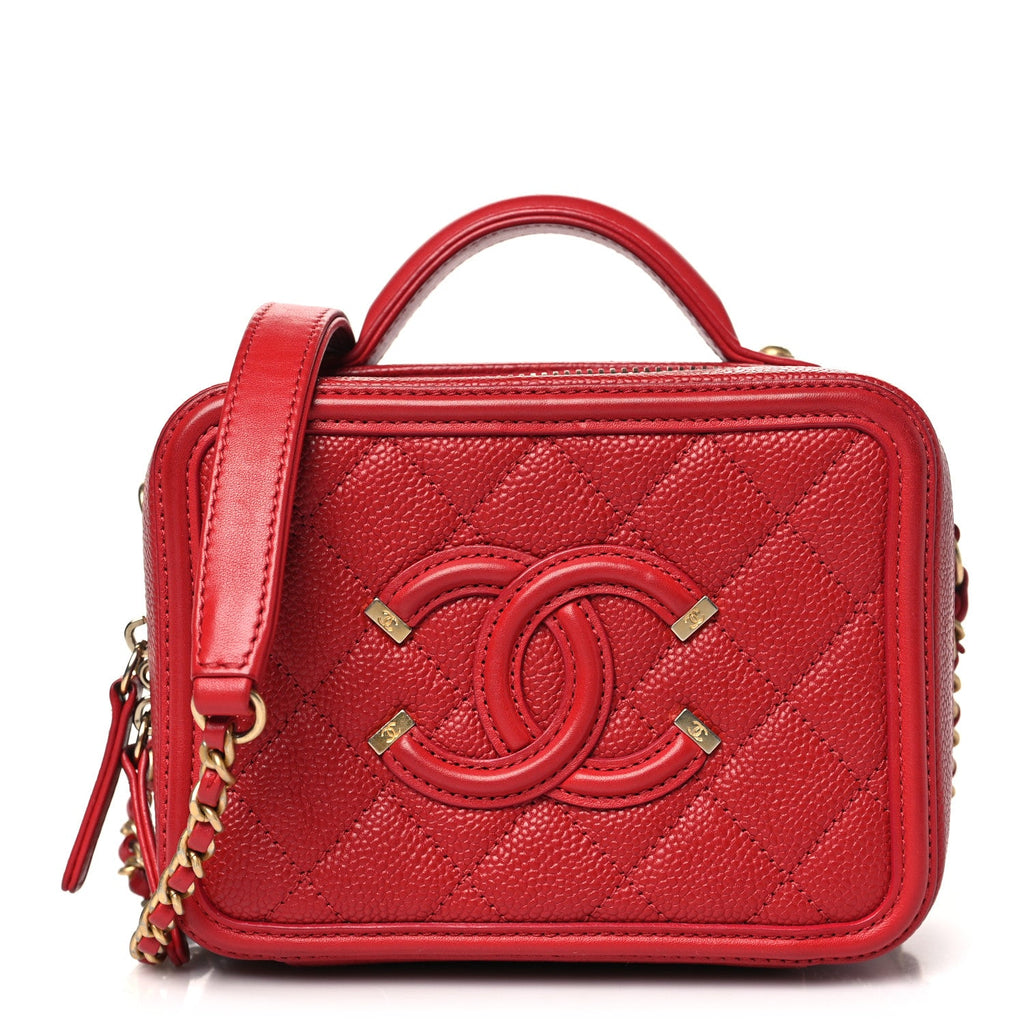 Caviar Quilted Small CC Filigree Vanity Case Red