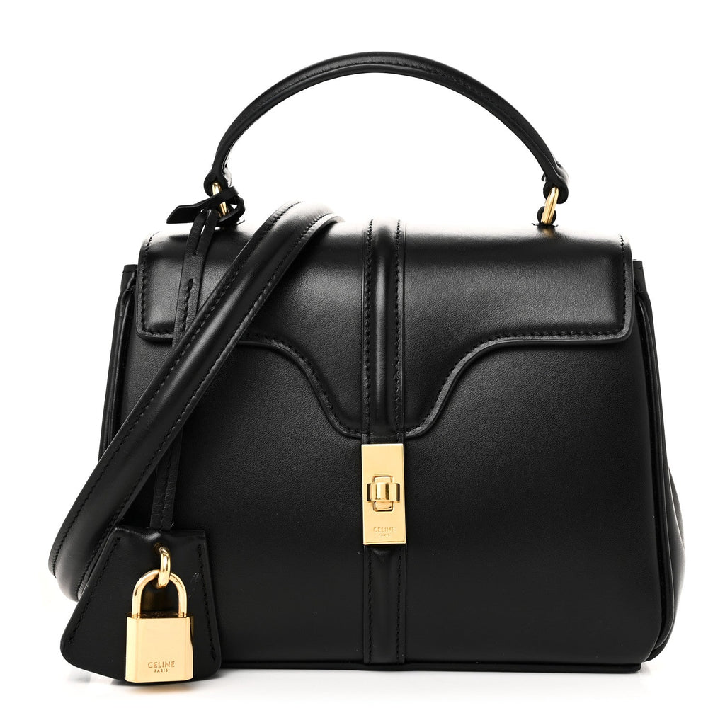 Satinated Calfskin Mini 16 Top Handle Bag Black