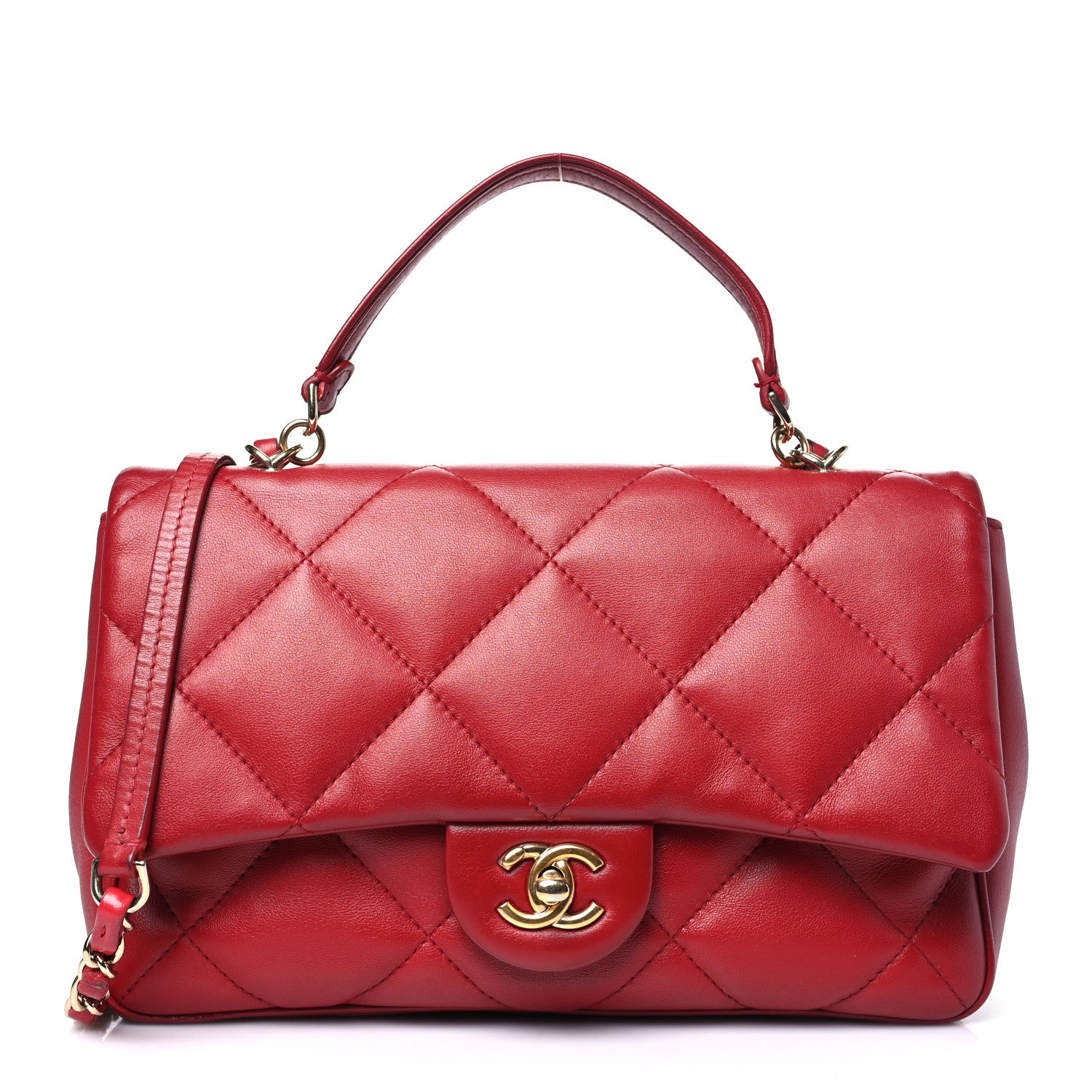 Lambskin Quilted Small Easy Carry Flap Red