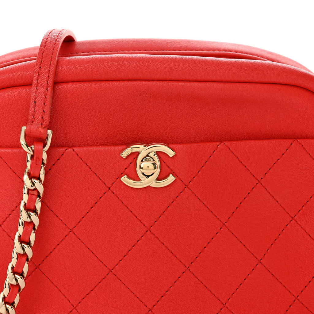 Goatskin Quilted Large Casual Trip Camera Case Bag Red