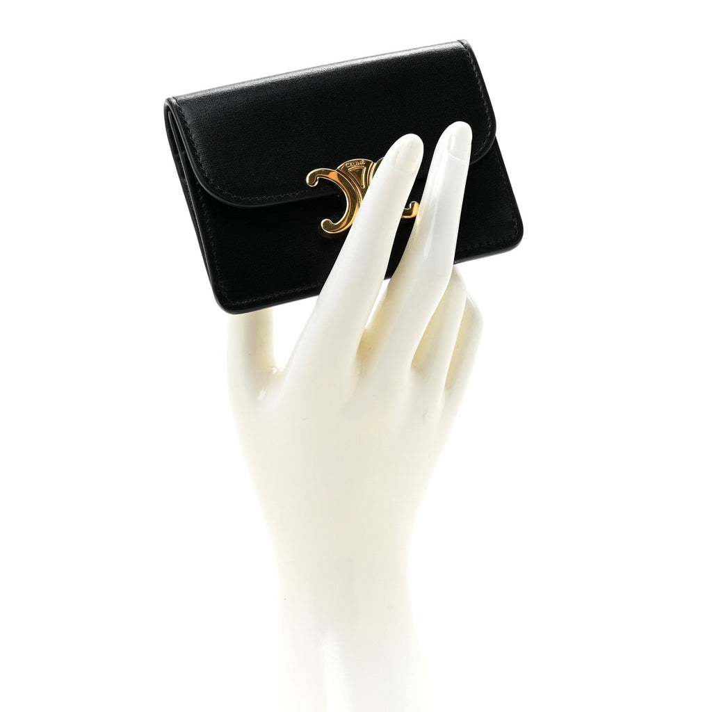 Shiny Calfskin Triomphe Flap  Holder Black