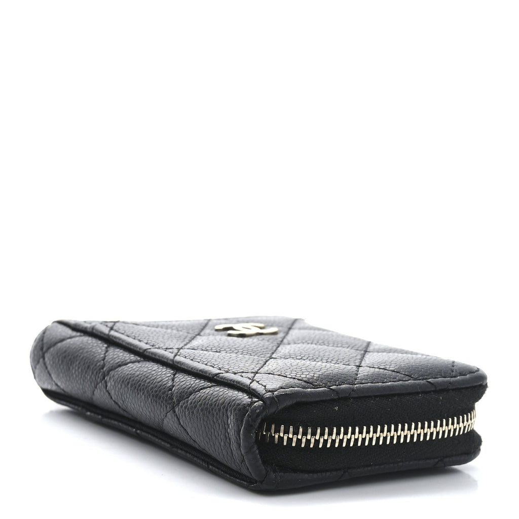 Caviar Quilted Zip  Holder Black