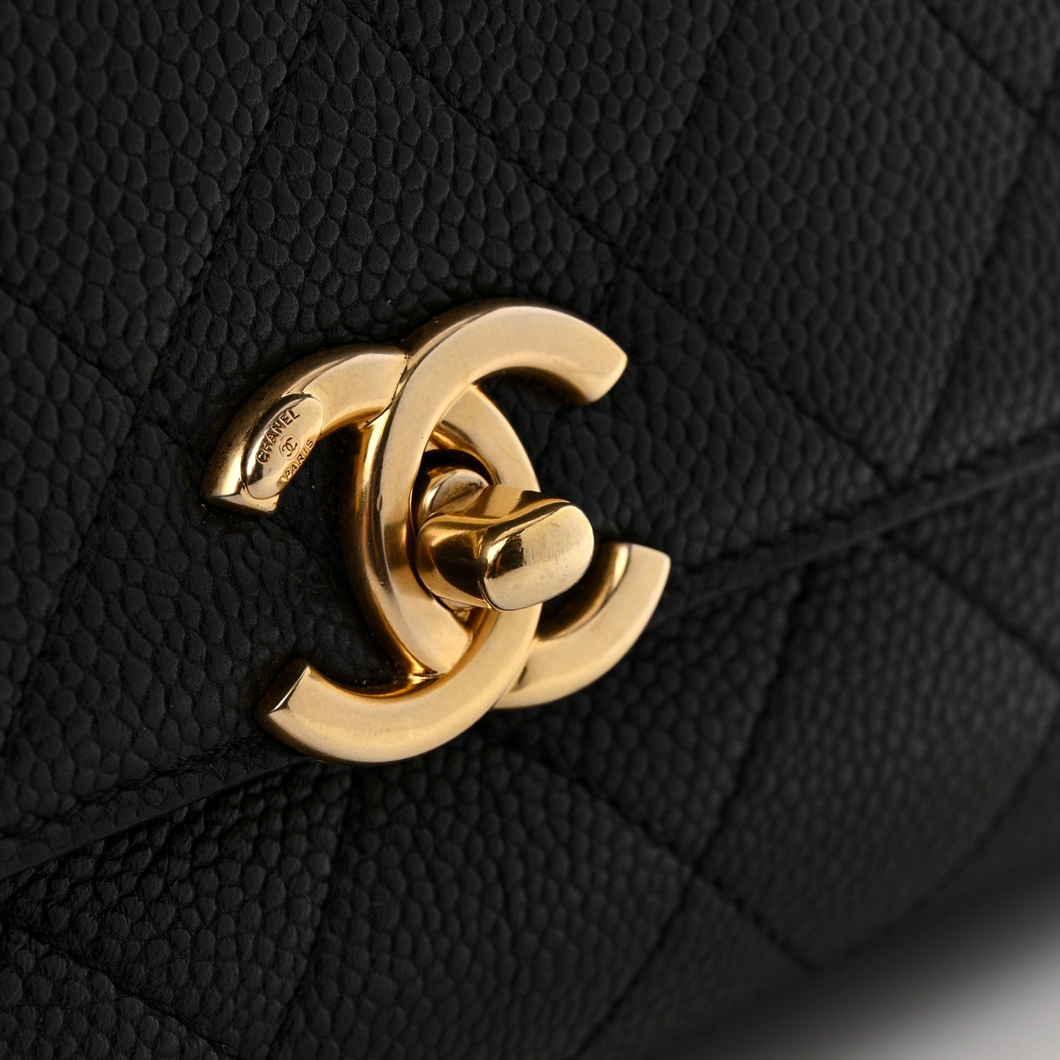 Caviar Diamond Stitched Small Top Handle Flap Black