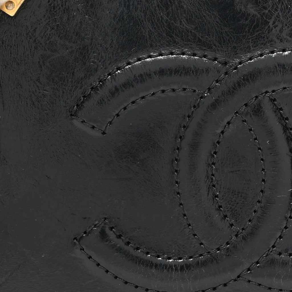 Crumpled Calfskin Cotton Small En Vogue Round Bag Black