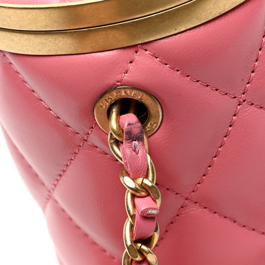 Lambskin Quilted Mini Crown Box Bag Pink