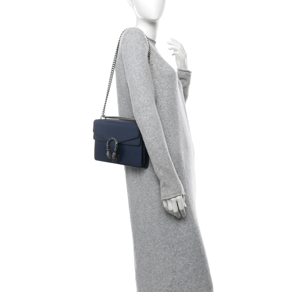 Pebbled Calfskin Small Dionysus Shoulder Bag Blue Agata
