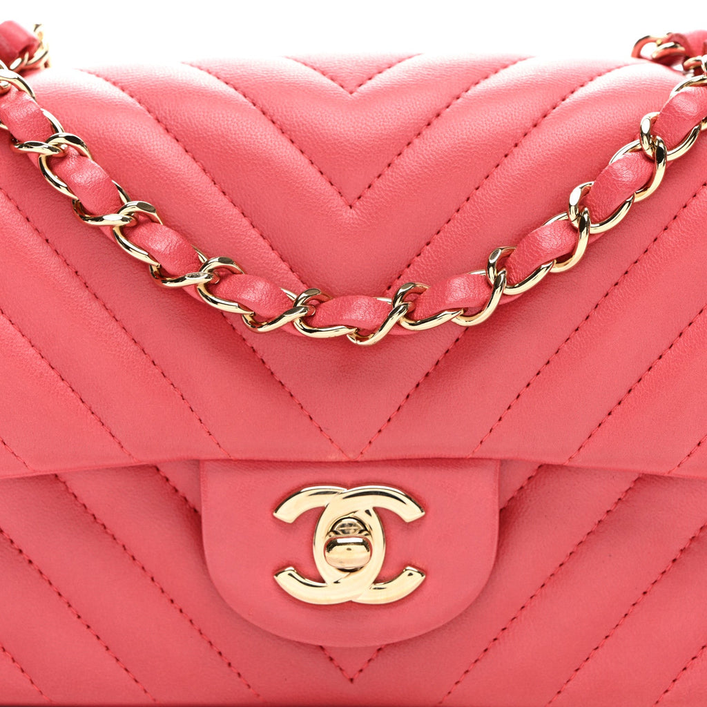 Lambskin Chevron Quilted Mini Rectangular Flap Pink