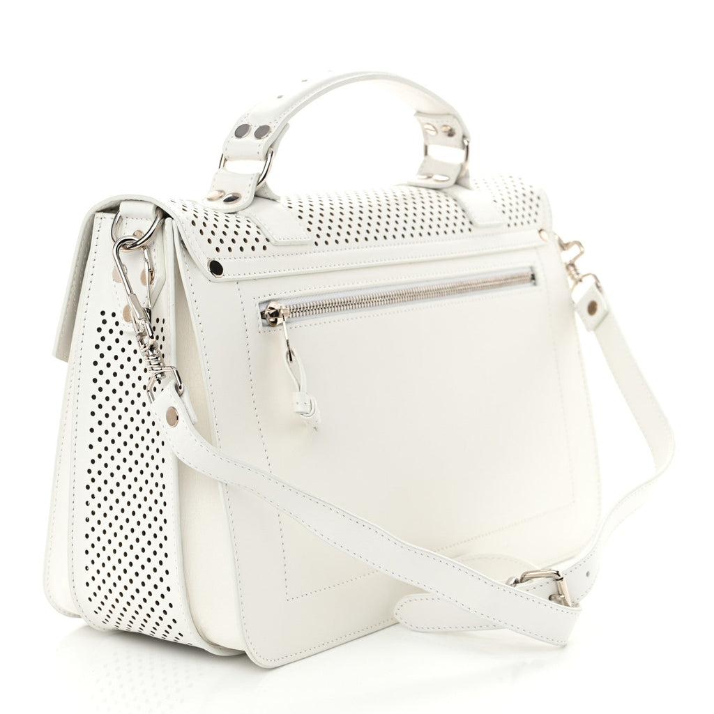 Lambskin Perforated Medium PS1 Satchel White