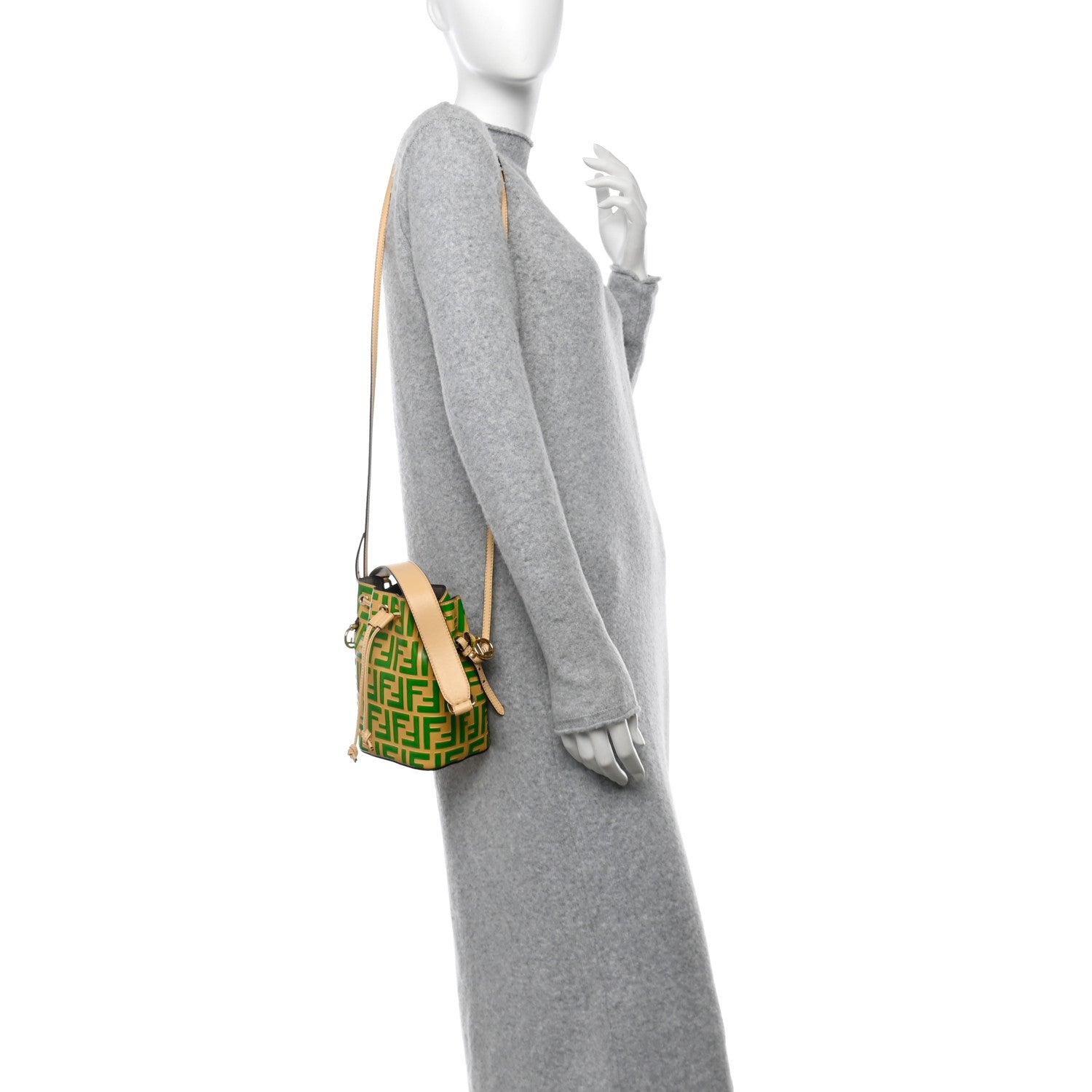 Vitello Liberty F is Fendi Bi-Color FF 1974 Embossed Mini Mon Tresor Bucket Bag Savana Tomatillo