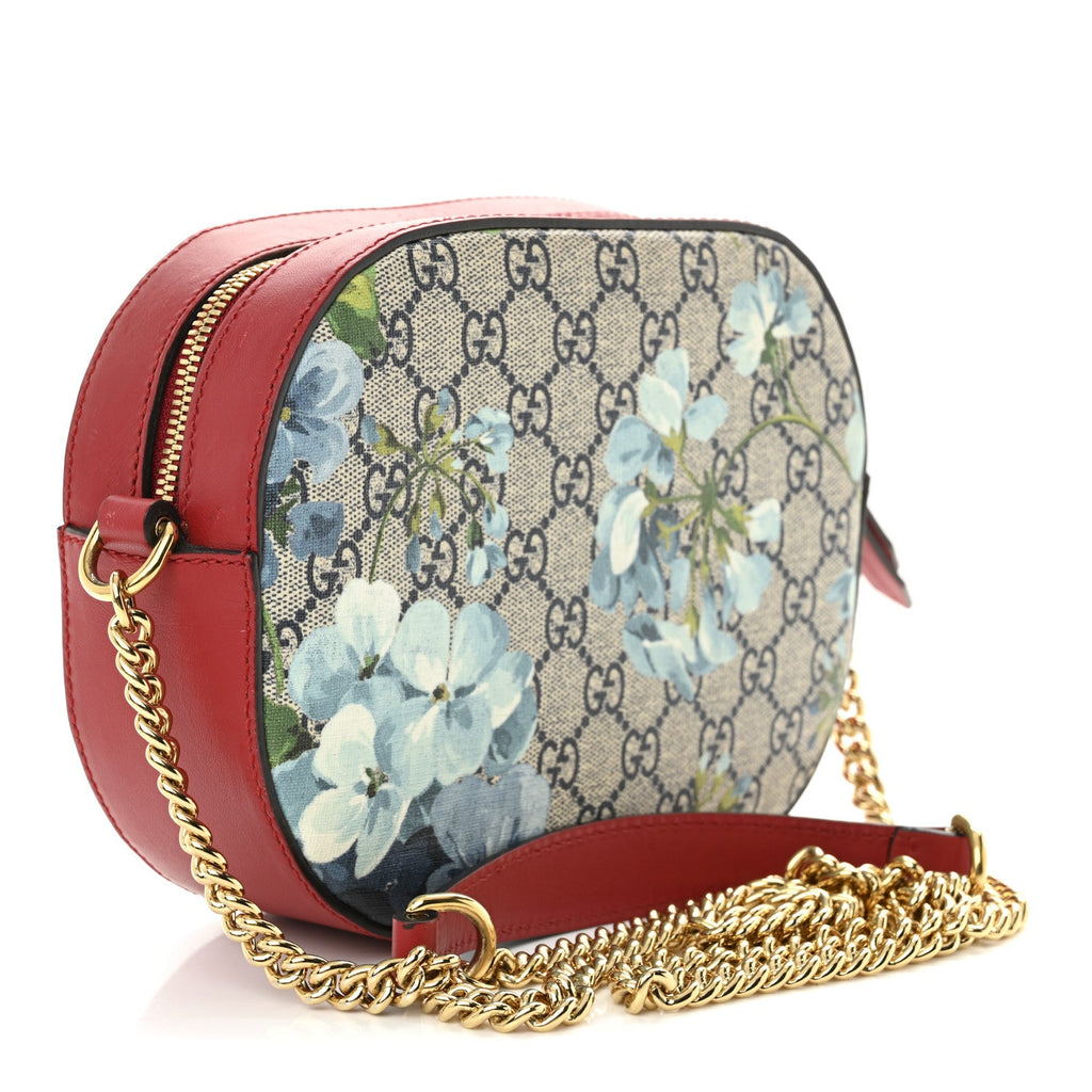 GG Supreme Monogram Blooms Mini Chain Shoulder Bag Beige Blue Navy Hibiscus Red