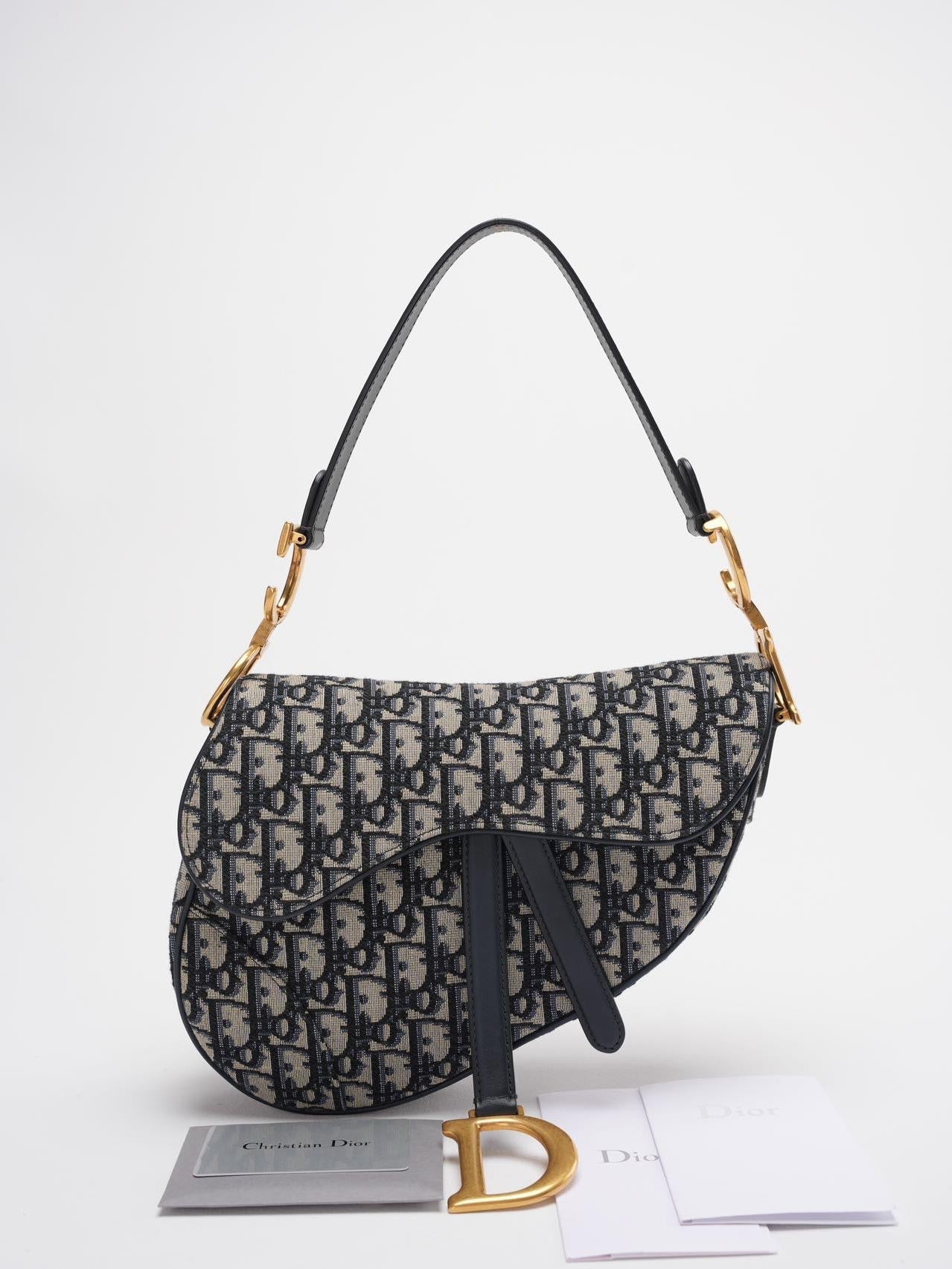 Dior Saddle Bag Medium Shoulder Bag Blue Oblique Jacquard With Shoulder Strap From 2019