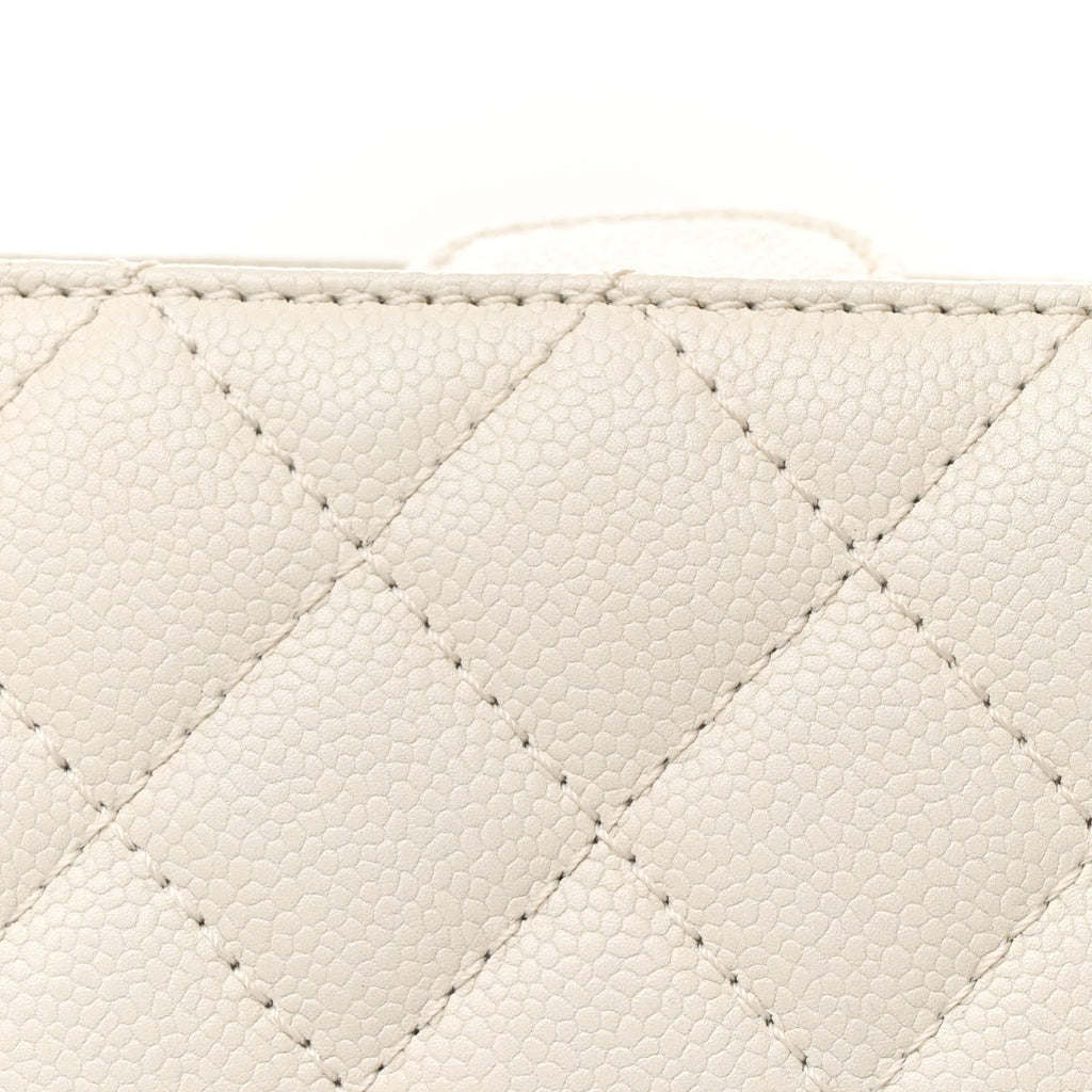 Caviar Quilted Petit Shopping Tote PST White