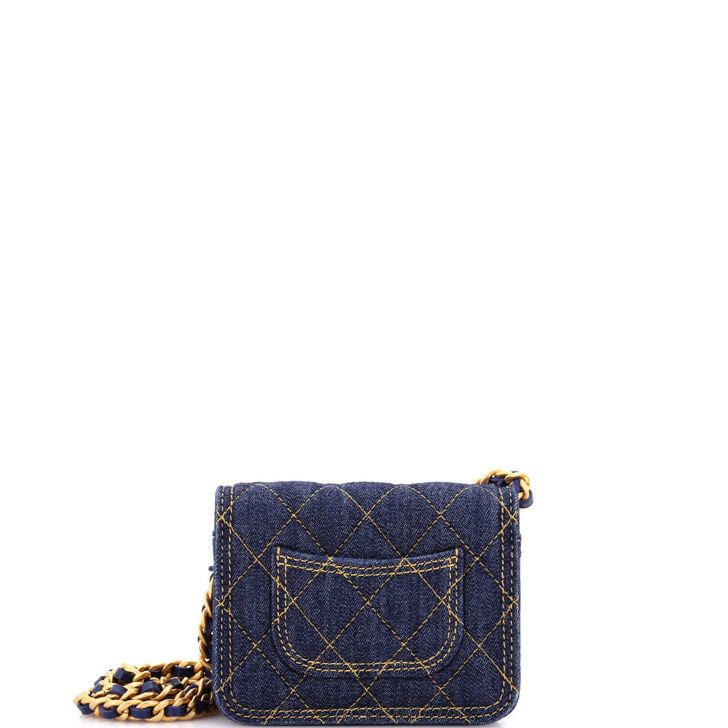Double You CC Flap Clutch with Chain Quilted Denim