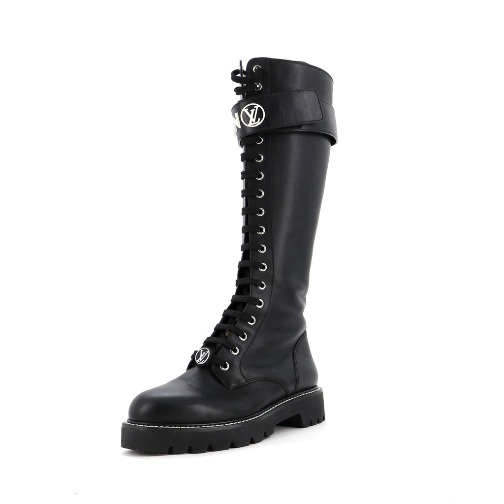 Women's Logo Territory Flat High Ranger Boots Leather with Monogram Canvas