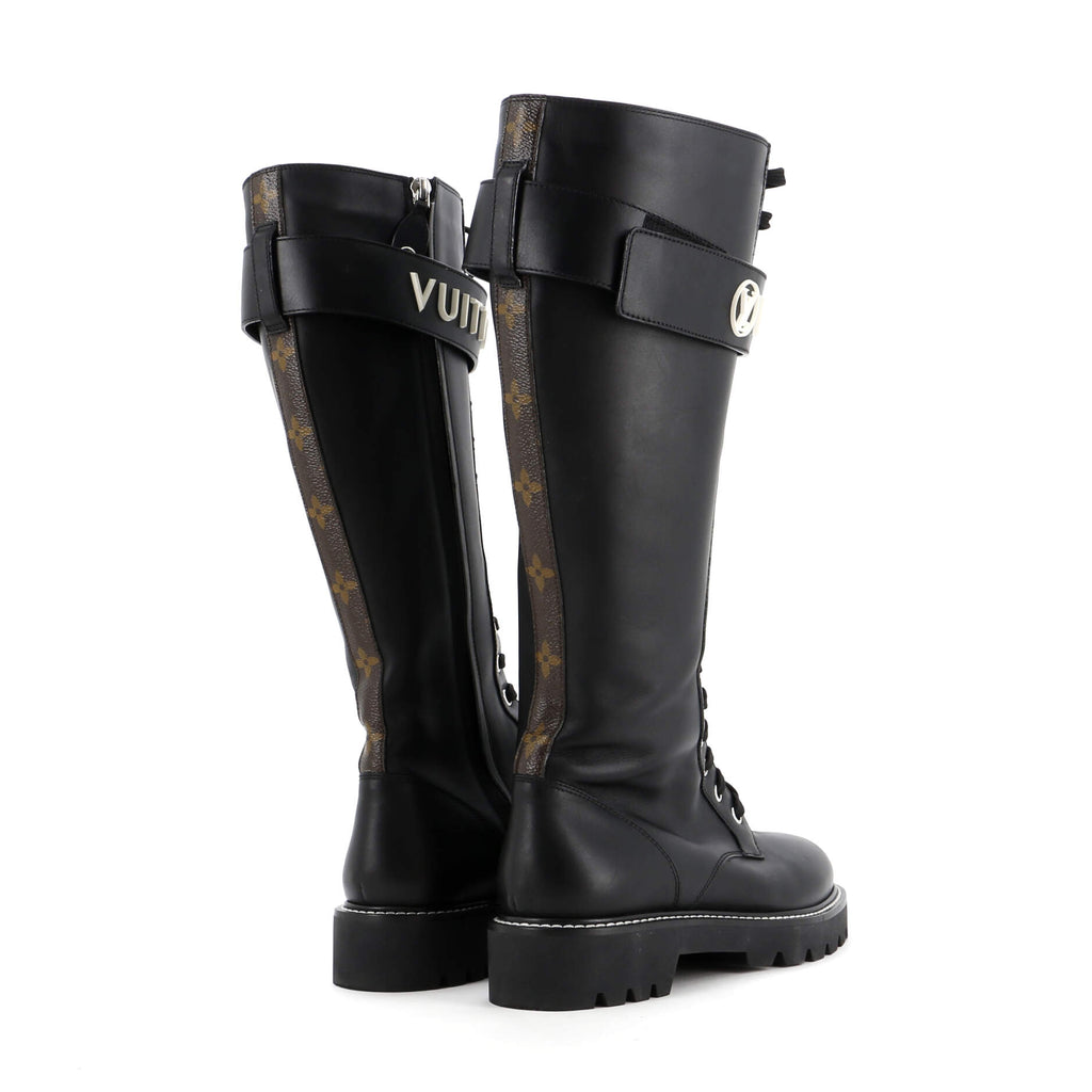 Women's Logo Territory Flat High Ranger Boots Leather with Monogram Canvas