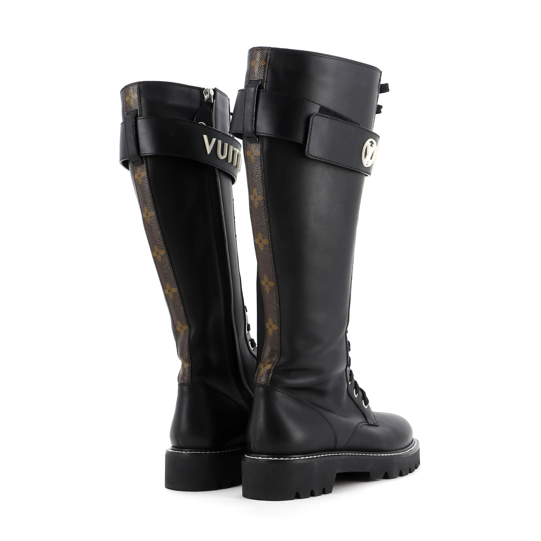 Women's Logo Territory Flat High Ranger Boots Leather with Monogram Canvas