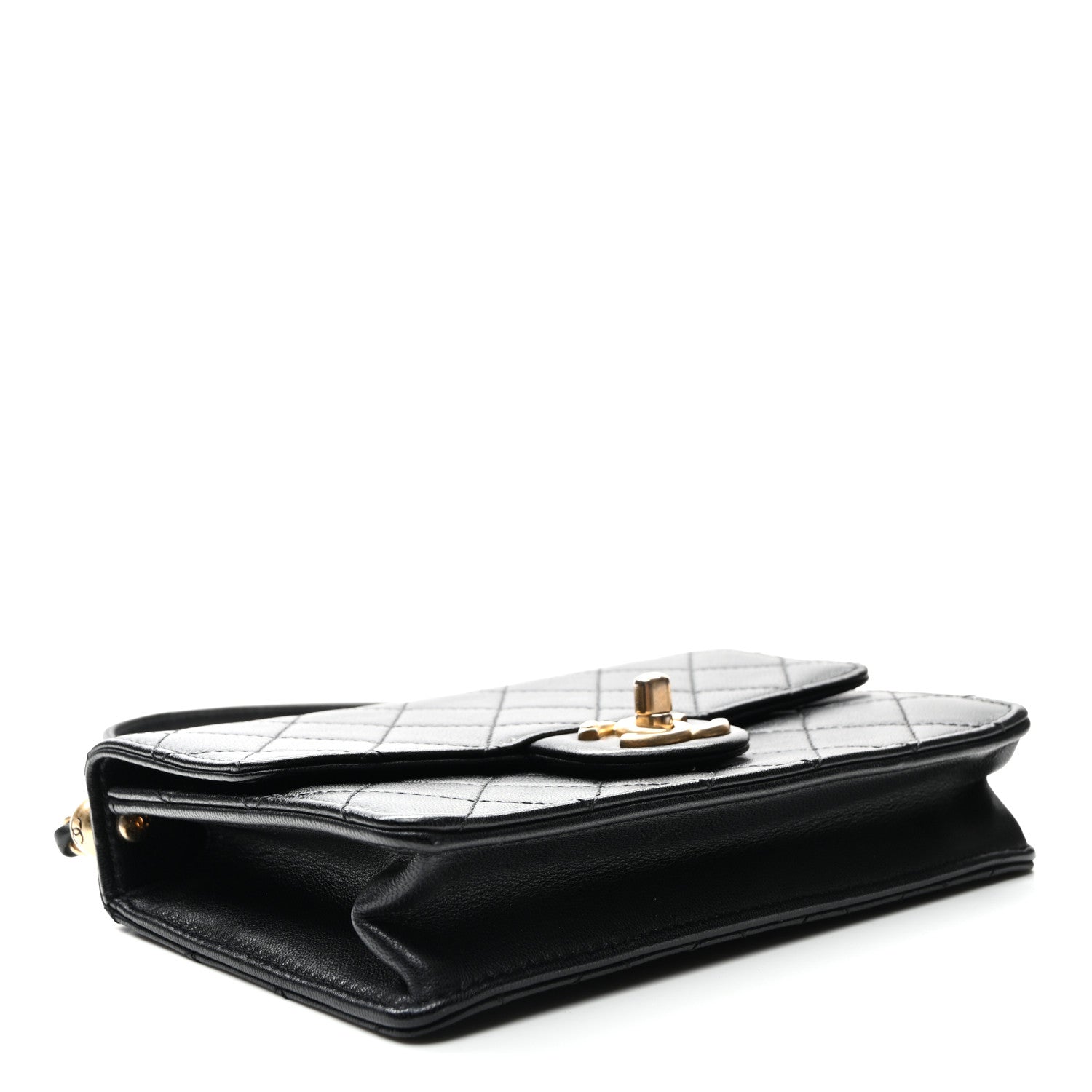 Lambskin Quilted Small Chic Pearls Flap Black
