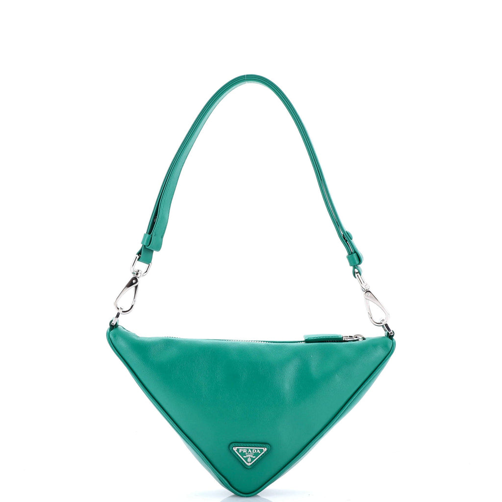 Triangle Logo Zip Chain Crossbody Bag Embossed Leather Small