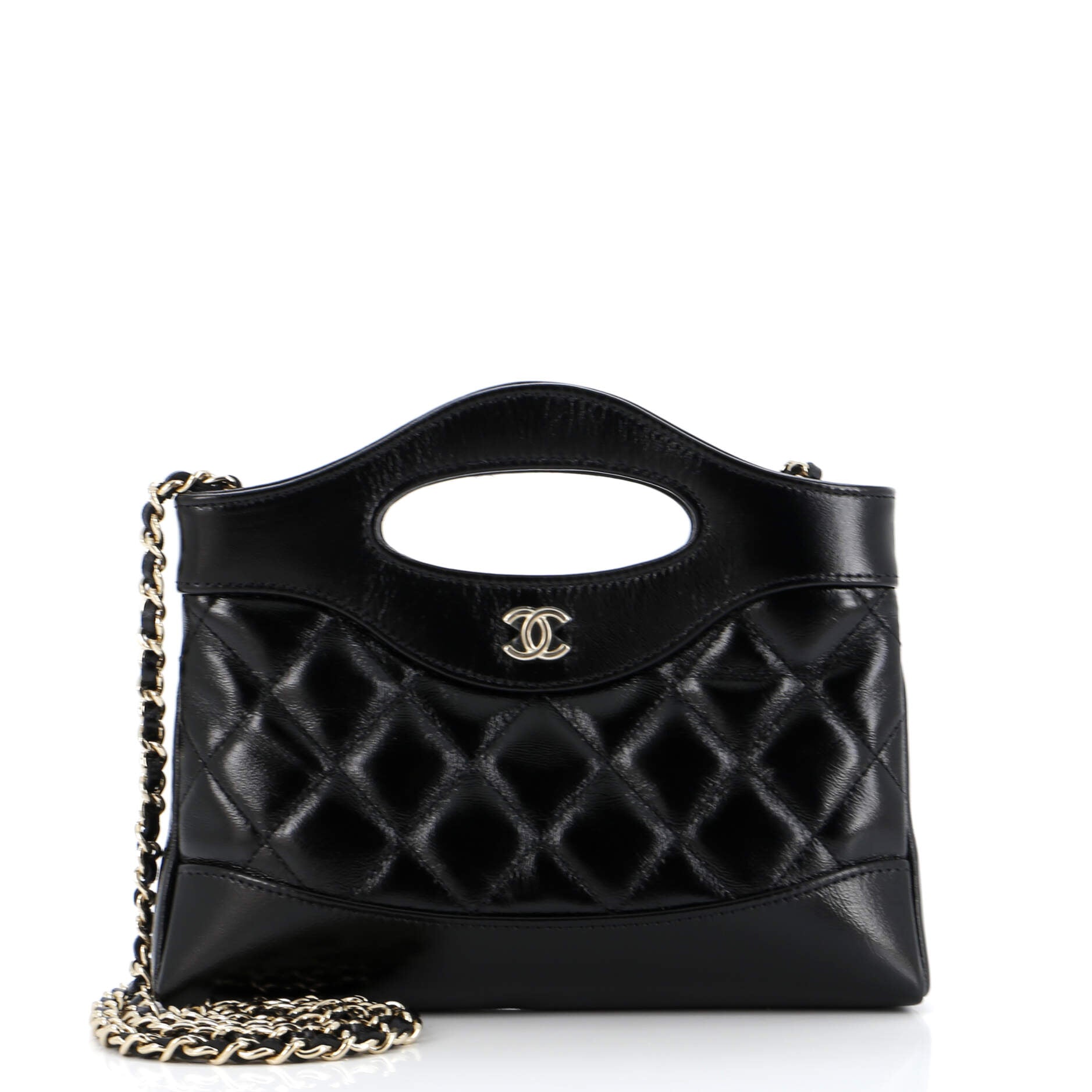 31 Shopping Bag Clutch with Chain Quilted Shiny Crumpled Calfskin Small