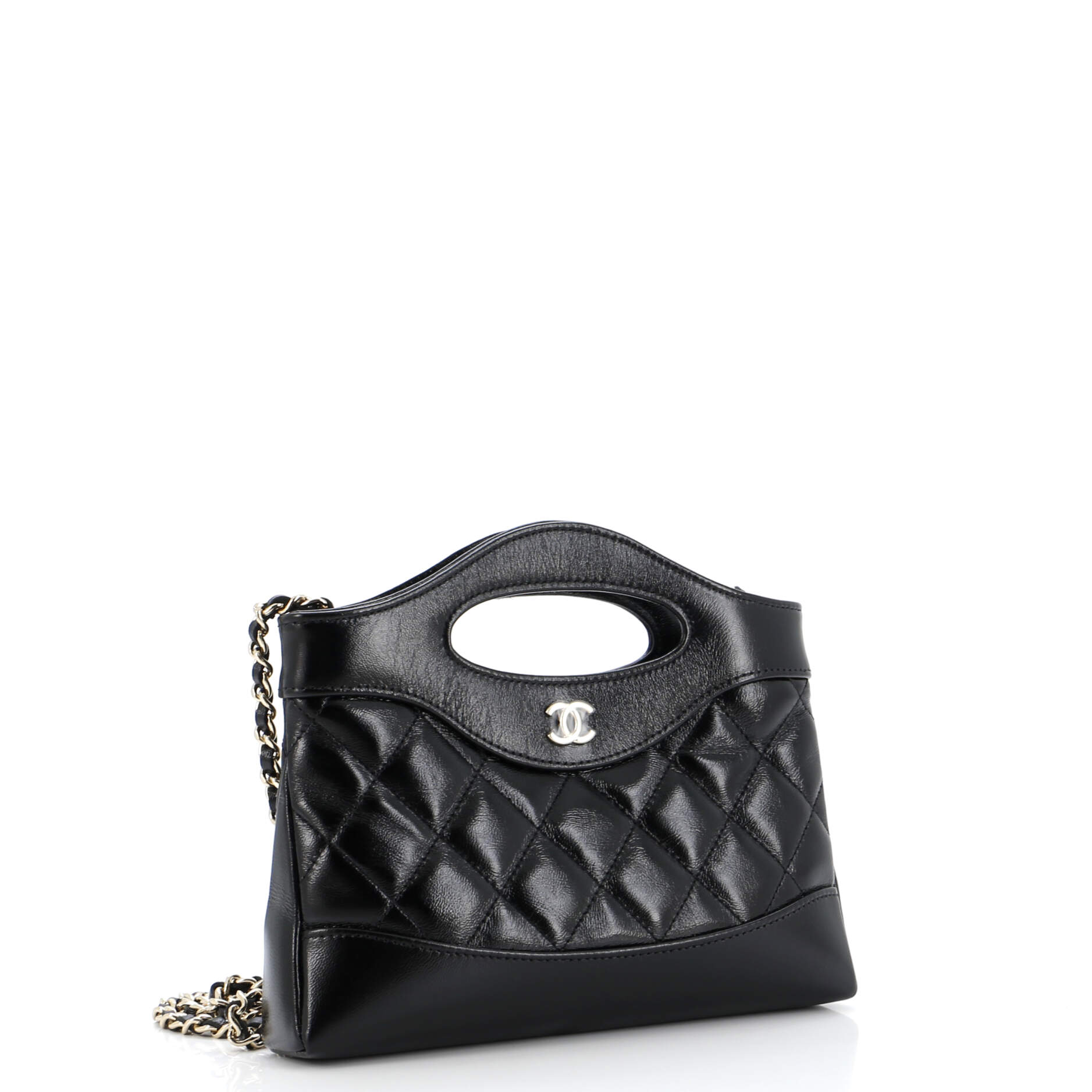 31 Shopping Bag Clutch with Chain Quilted Shiny Crumpled Calfskin Small