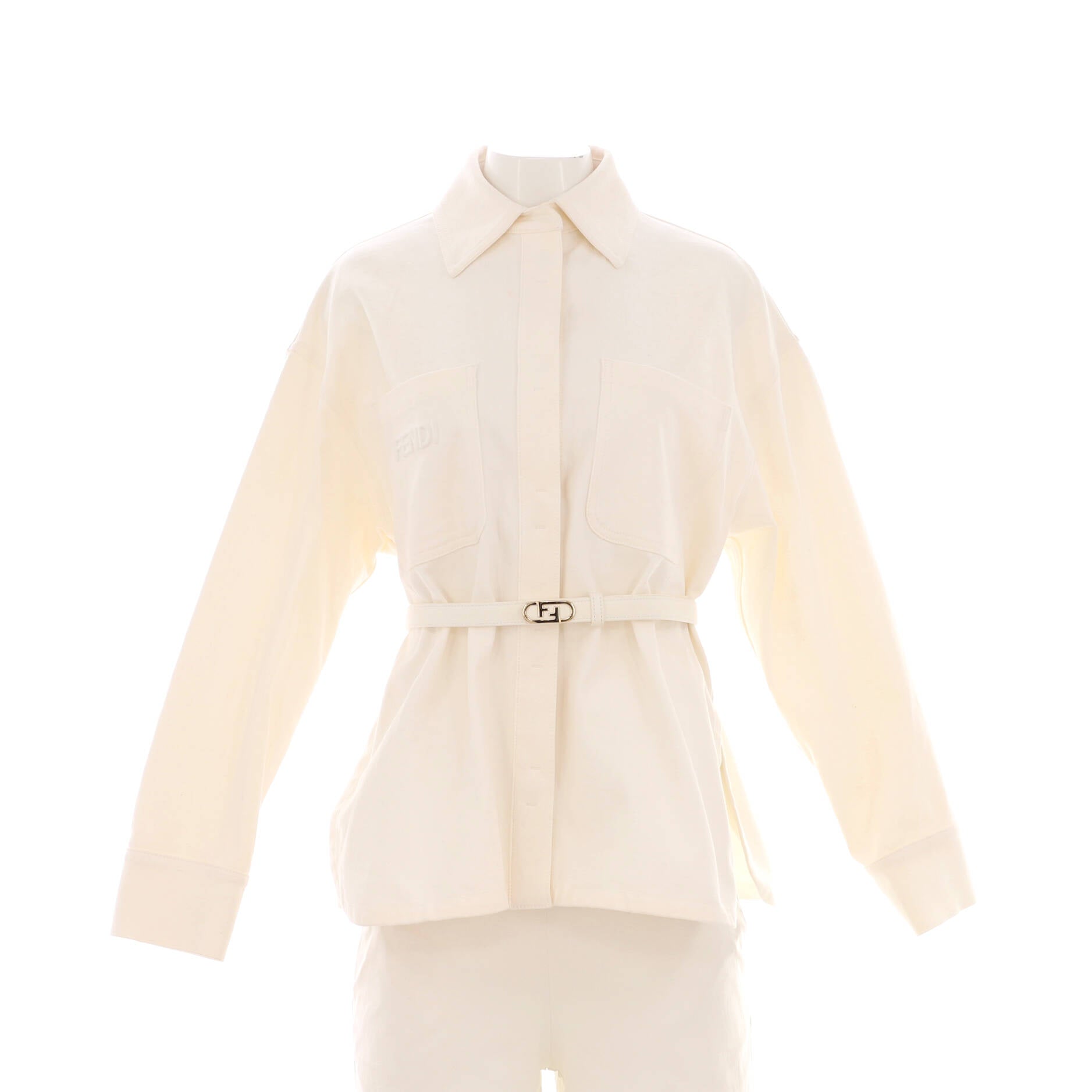 Women's Logo Belted Button Down Jacket Cotton