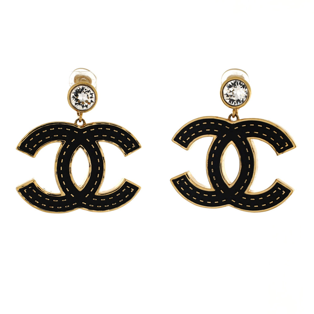 CC Drop Clip-On Earrings Metal with Crystals and Leather