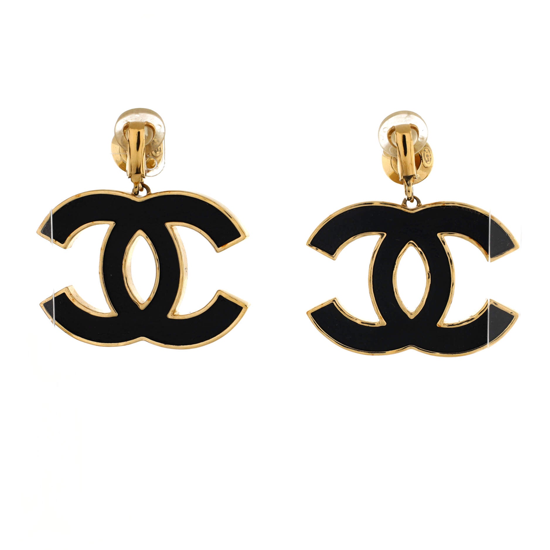 CC Drop Clip-On Earrings Metal with Crystals and Leather
