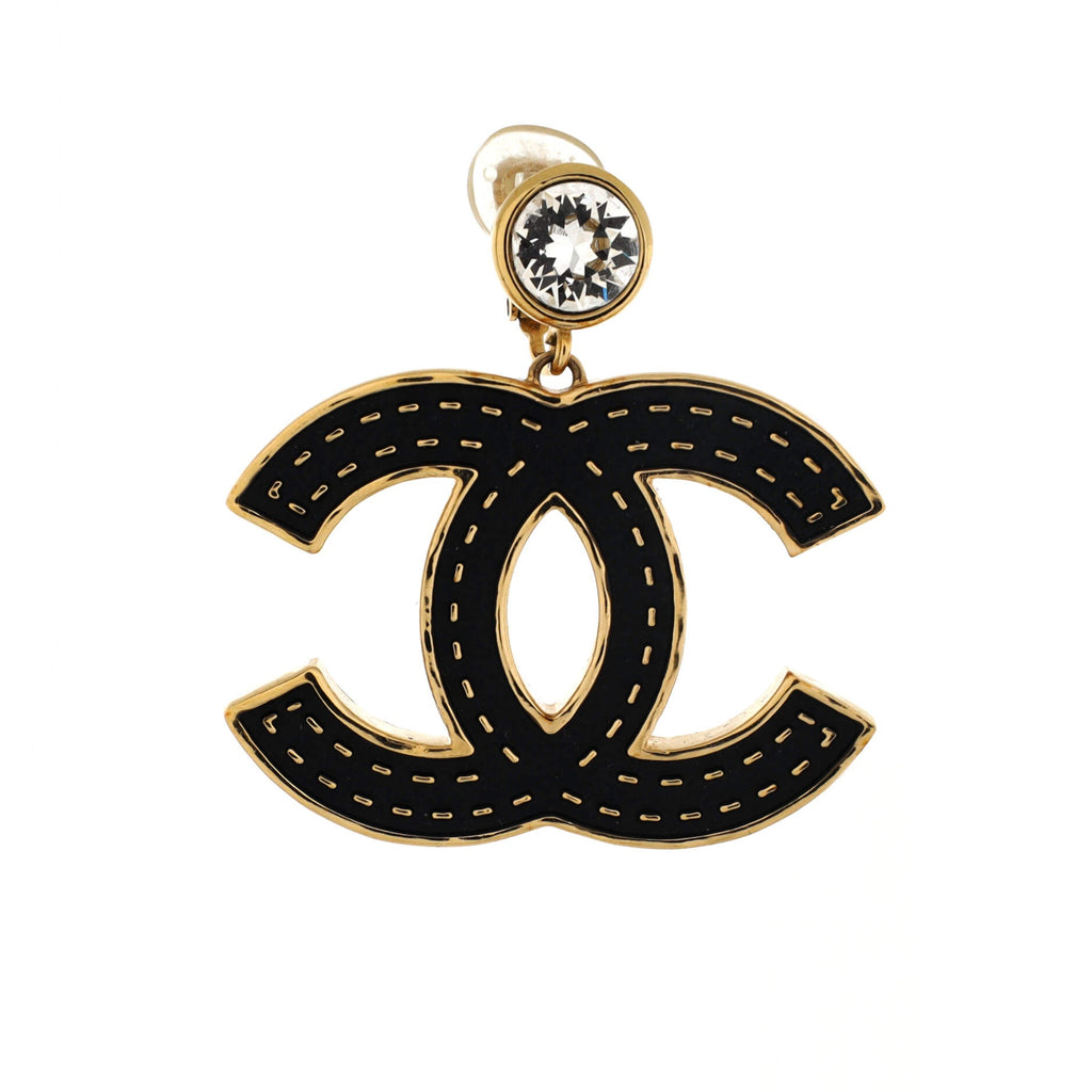CC Drop Clip-On Earrings Metal with Crystals and Leather