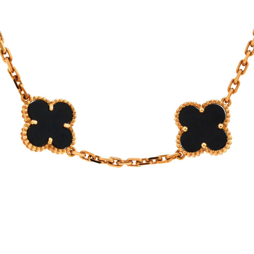 Vintage Alhambra 10 Motifs Necklace 18K Yellow Gold and Onyx