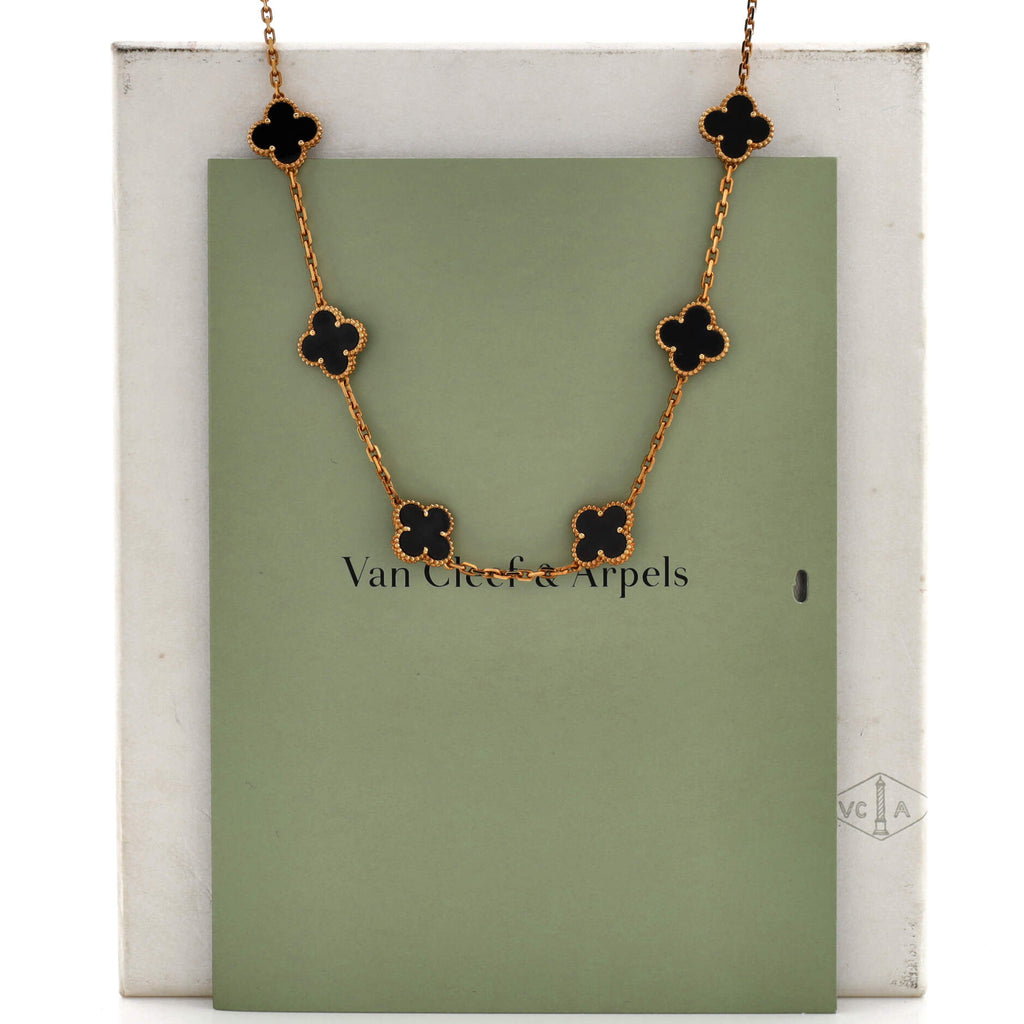 Vintage Alhambra 10 Motifs Necklace 18K Yellow Gold and Onyx