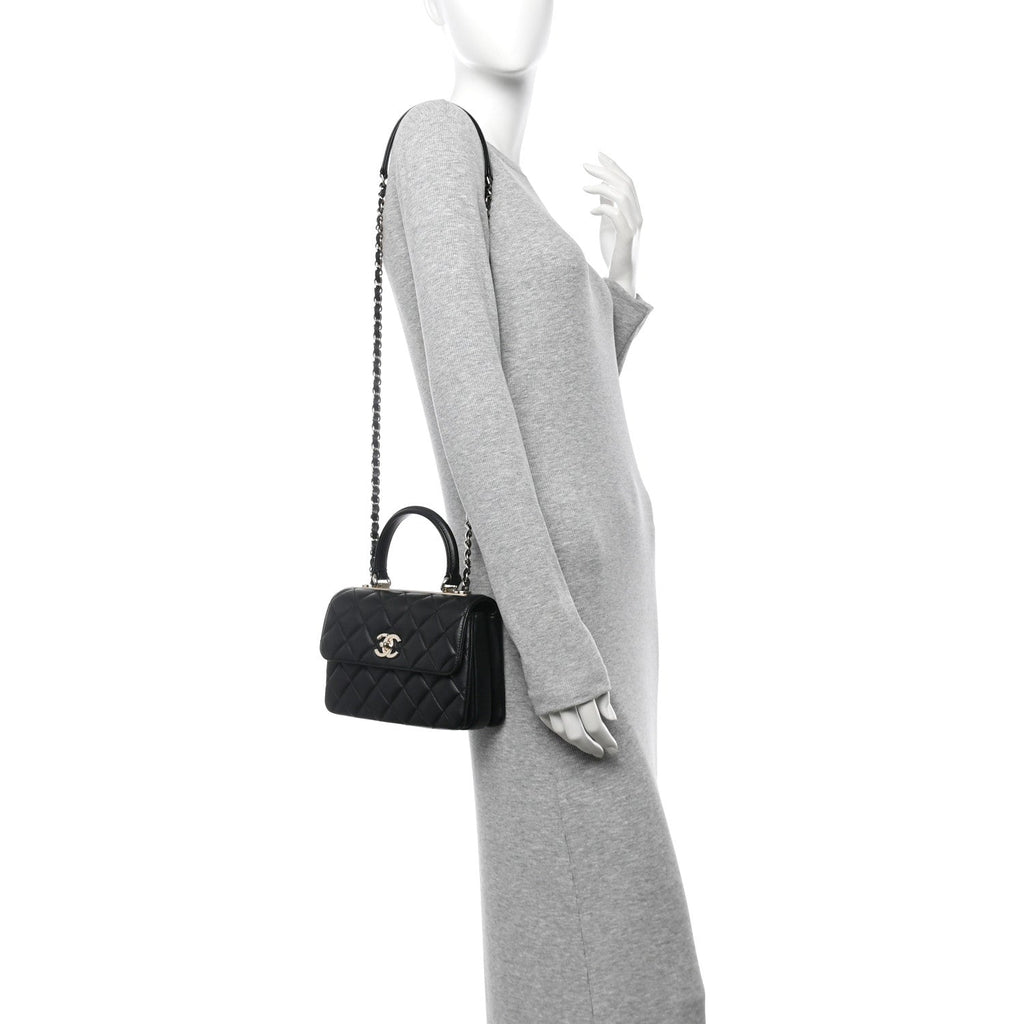 Lambskin Quilted Mini Trendy CC Dual Handle Flap Bag Black