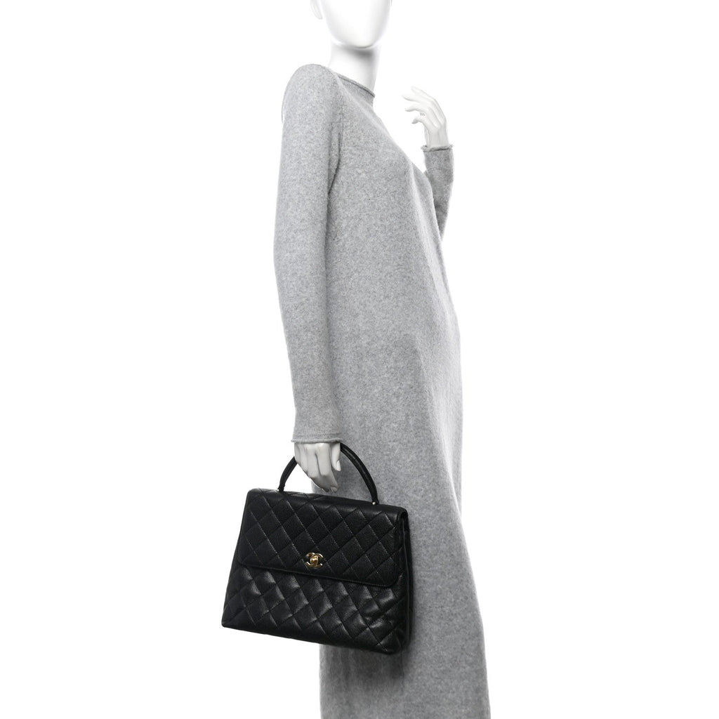 Caviar Quilted Jumbo Kelly Flap Black