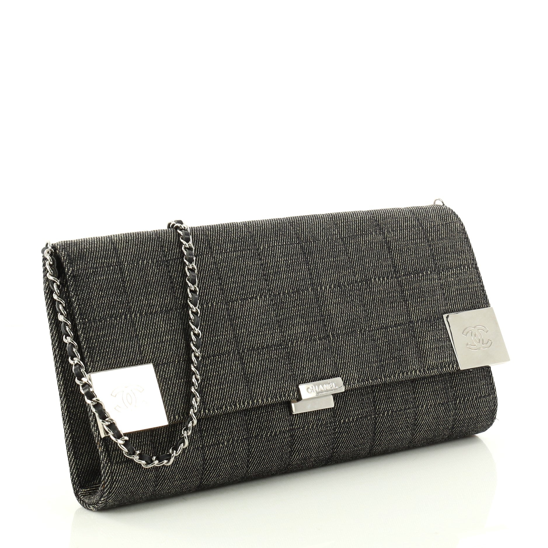 Chocolate Bar Chain Clutch Quilted Denim
